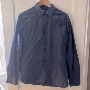 Medium Blue w/ Thin Black Stripes Claiborne Slim Fit 100% Cotton dress Shirt